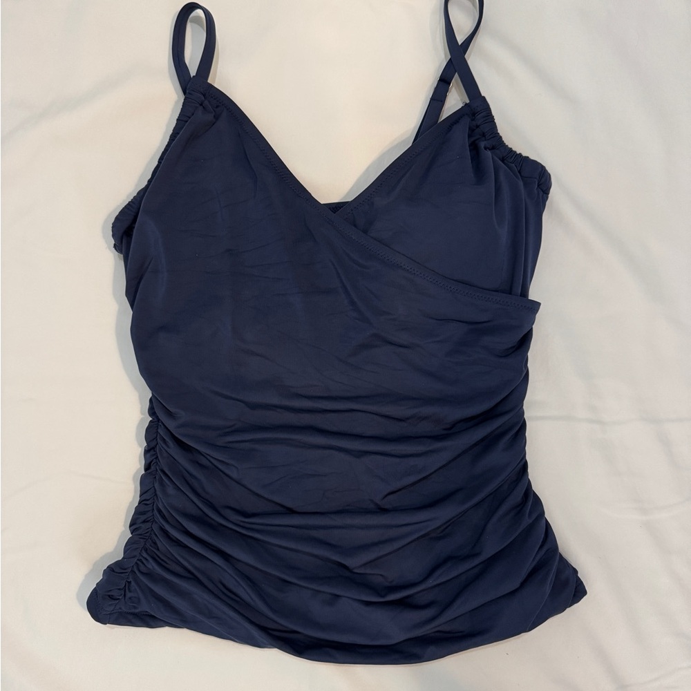 Garnet Hill Blue Navy Ruched Tankini Top.
